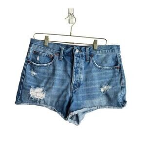 Madewell Relaxed Denim Shorts Button Fly Women's 28‎ Blue Distressed